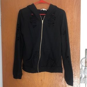 Distressed Zip Up Hoodie